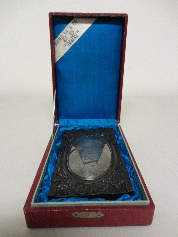 Chinese Wooden plaque with silver: Wooden plaque with silver plate presentation dedicated named lady äñÖØÓìÒ³ÞÈ by female granter ñ¹ÌÔ? 3.8"buffet