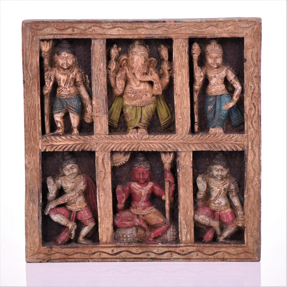 Antique Deeply Carved Wood High Relief Panel, (1 of 3)