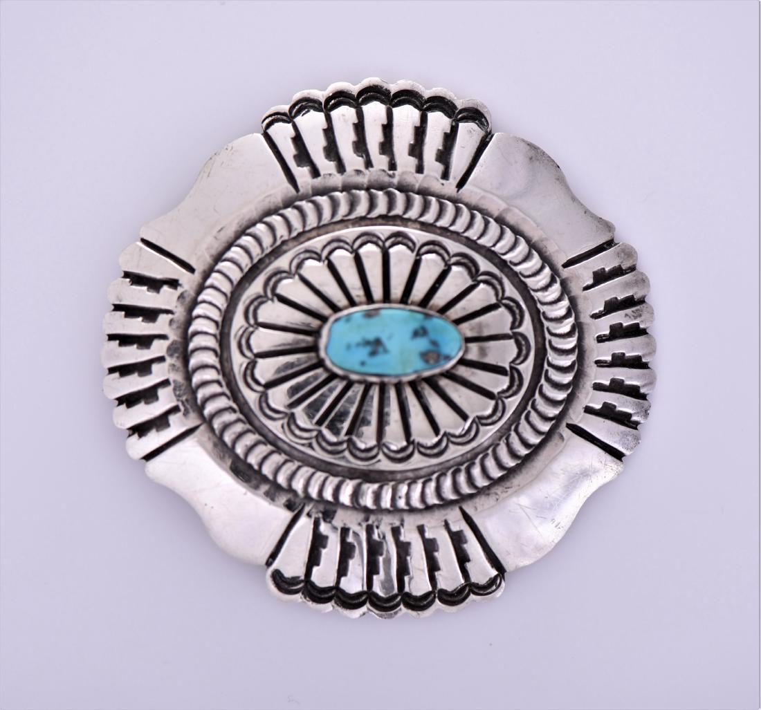 Leonard Maloney Navajo, South West Turquoise: Leonard Maloney Navajo, South West Turquoise Sterling Silver Belt Buckle. Silver Tested. Weigh 3.5 ounces. Estimated more than 50 yrs old. The Navajos are a Native American people of the Southwestern 