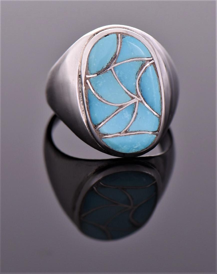 Navajo South West Blue Turquoise Mosaic Sterl (1 of 5)