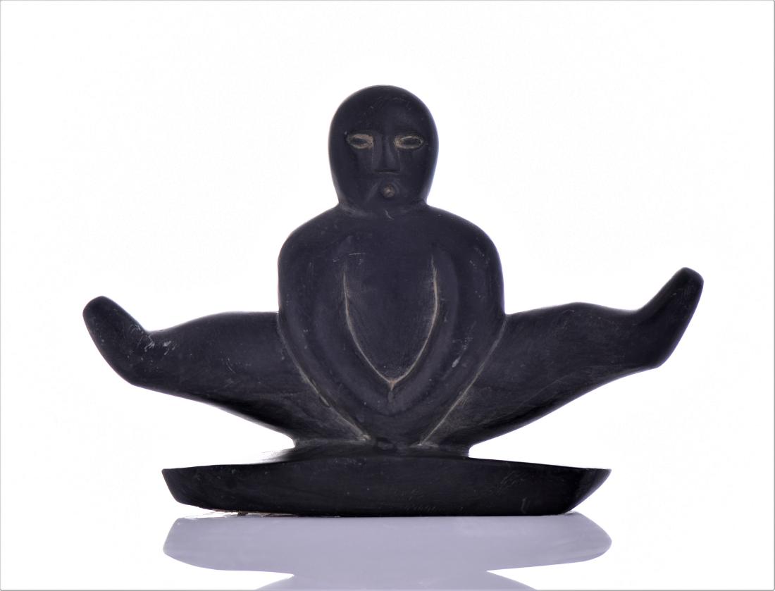 Johnny Iqulik (Iquliq) (1966-1996), 1989 Inui: Johnny Iqulik (Iquliq) (1966-1996), 1989 Inuit Stone Sculpture, Baker Lake, Nunavut Territory, Canada. Estimated less than 50 yrs old. Northwest, First Nations, Inuit and Metis art refers to artwork p