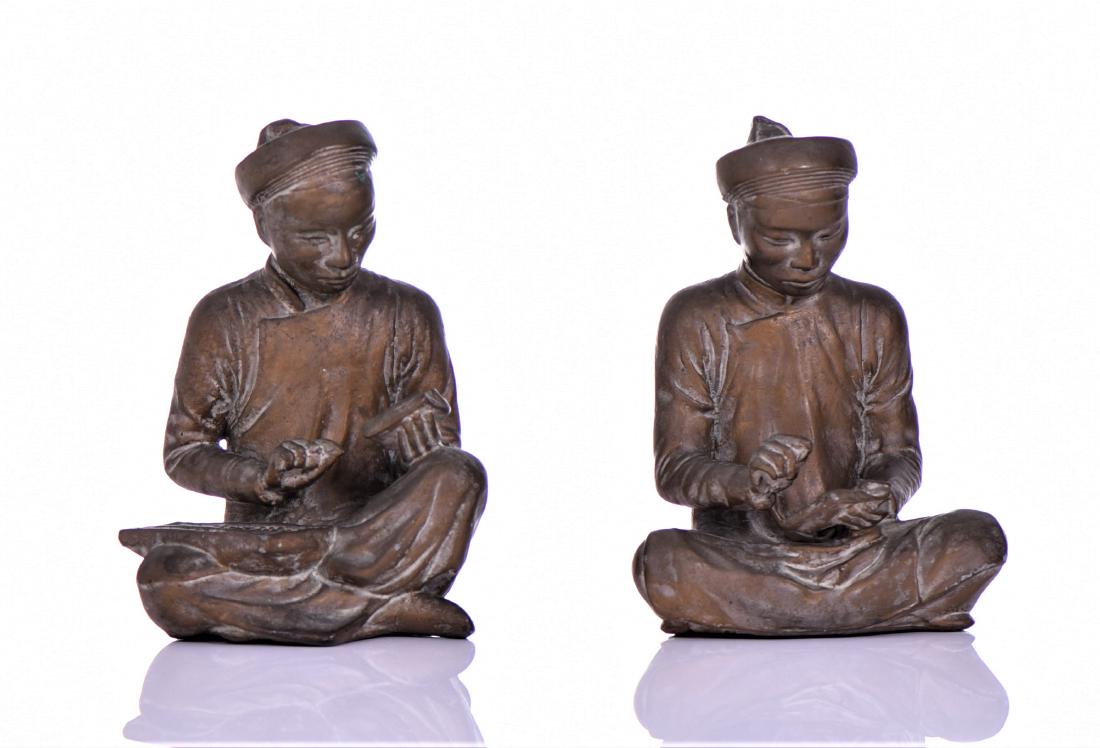 Mid-Century Bronzed Plaster Asian Seated Scho (1 of 6)