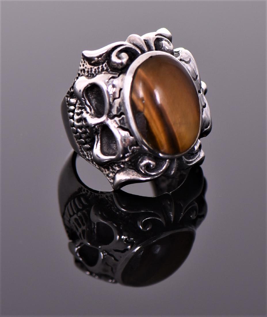 Vintage Sterling Silver Skull Ring With Tiger (1 of 5)