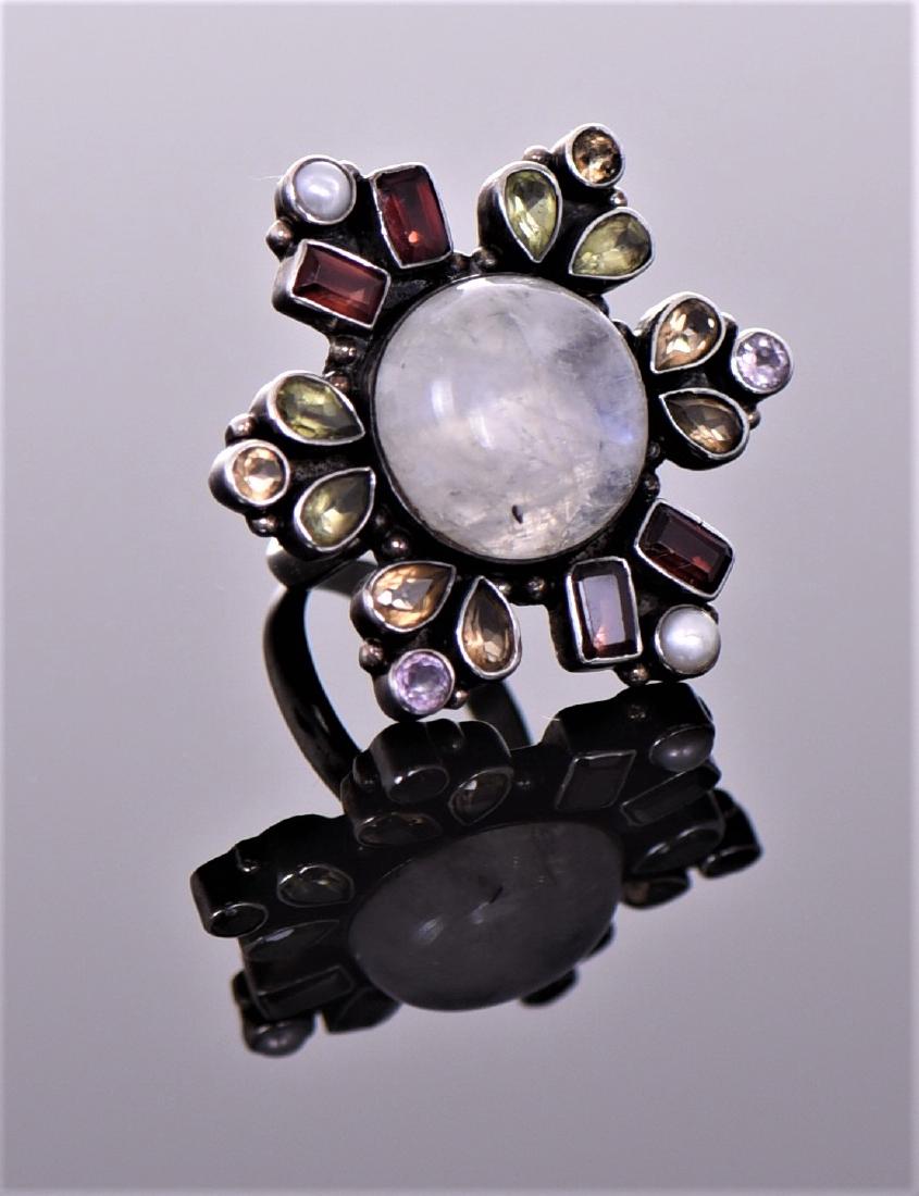 Vintage Sterling Silver Multi Gemstone Ring W (1 of 5)