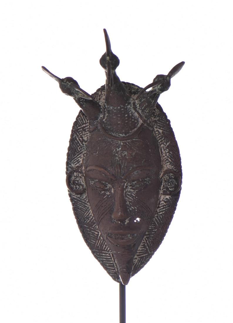 African Bamileke Bronze Miniature Mask, Cameroon. (1 of 3)