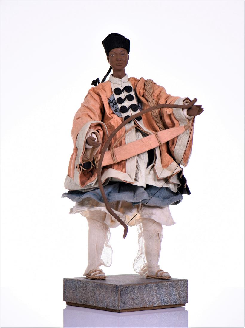 Chinese Paper Mache Traveling Warrior Doll. Estima: Chinese Paper Mache Traveling Warrior Doll. Estimated less than 50 yrs. old. Chinese art is visual art that, whether ancient or modern. Early "stone age art" dates back to 10,000 BC, mostly consisting