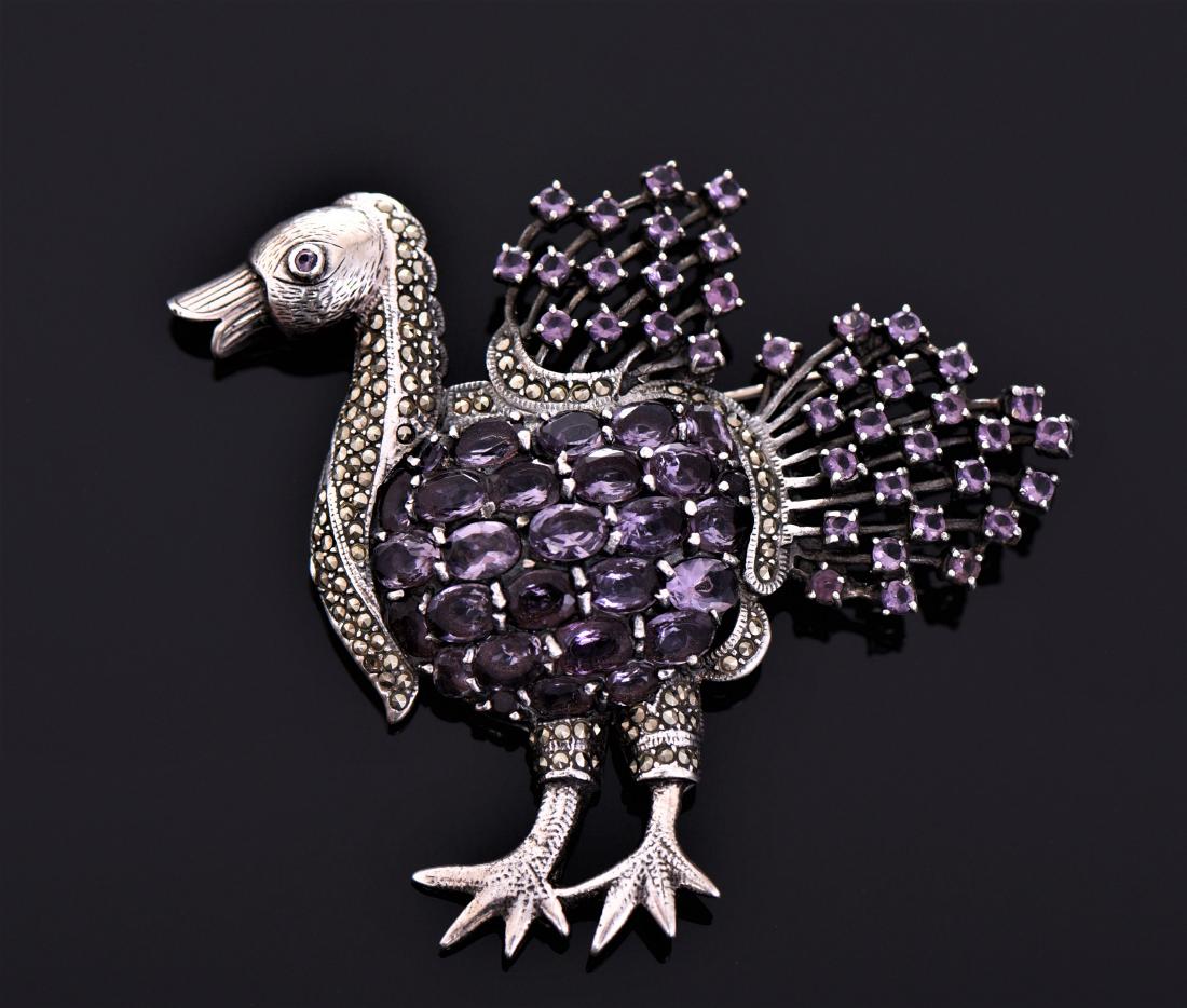 Vintage Heavy Sterling Silver Peacock Brooch With (1 of 5)