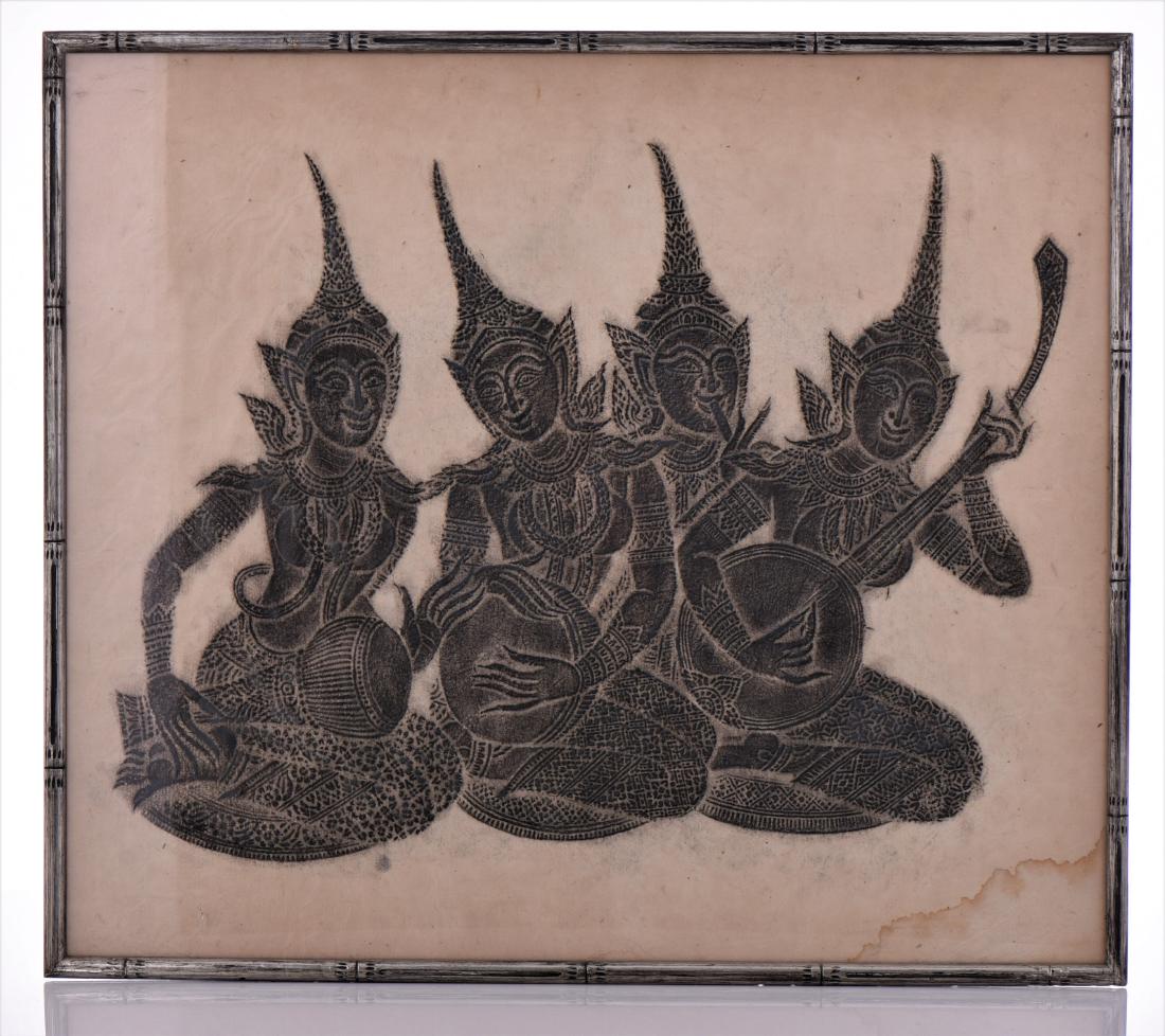 Blue Pigment Thai Temple Rub, Framed With Glass. E (1 of 3)