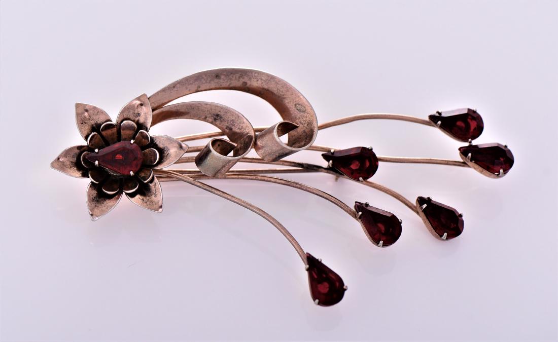 Antique Large Sterling Silver Garnet Brooch. (1 of 6)