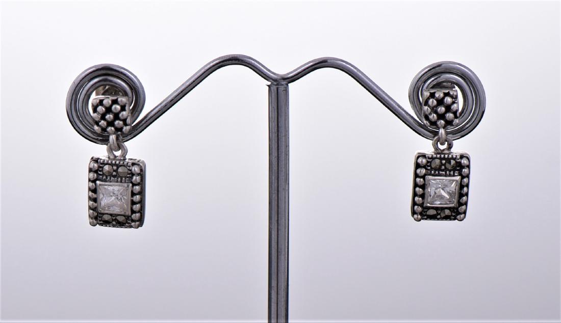 Vintage Marcasite and CZ Sterling Silver Earrings: Vintage Marcasite and CZ Sterling Silver Earrings. Estimated more than 50 yrs old. 925 Sterling Silver consisting of 92.5% silver and 7.5% copper. Tested Positive using Nitric Acid Chemical Scratch Te