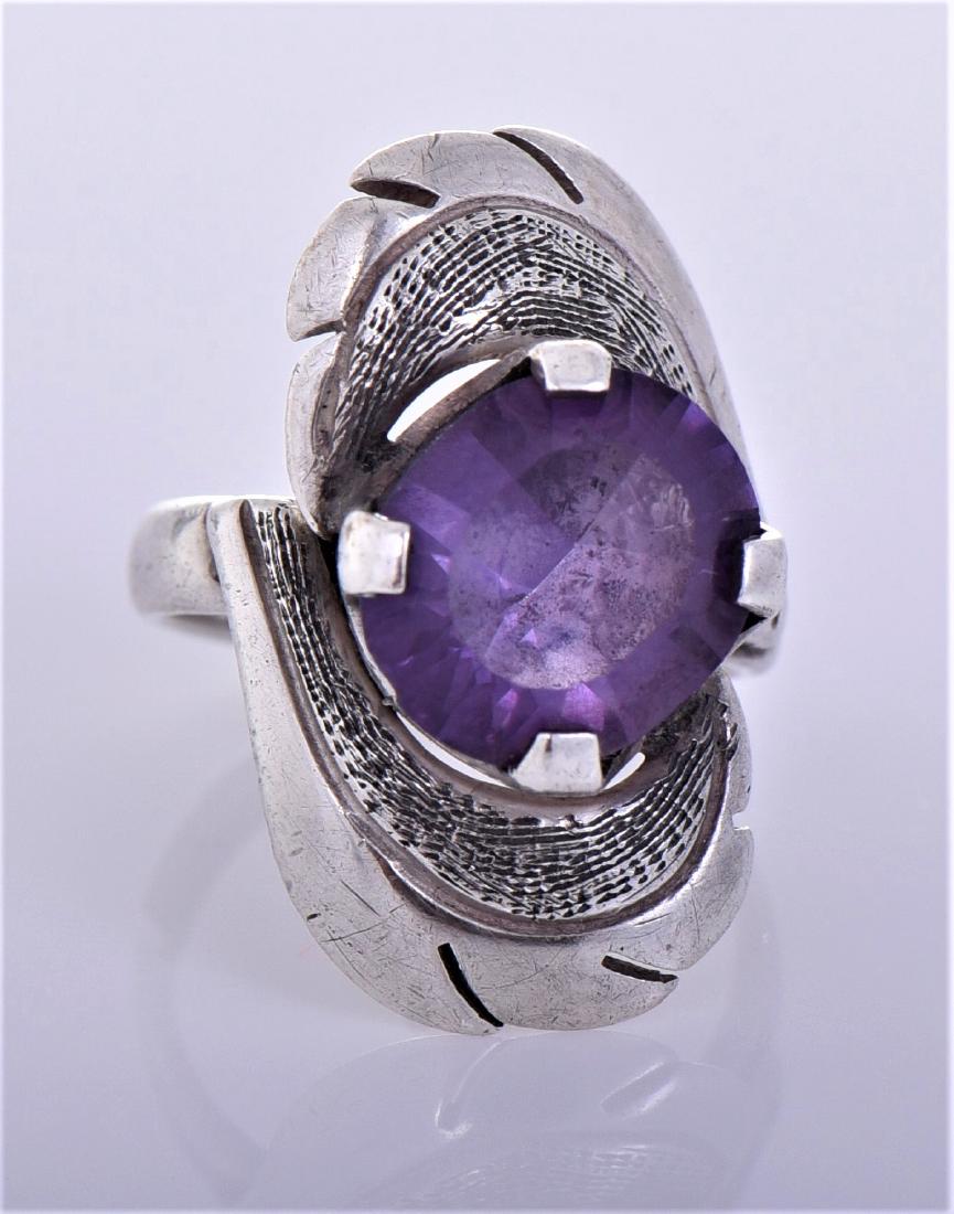 Vintage Amethyst Sterling Silver Rope Ring. (1 of 5)