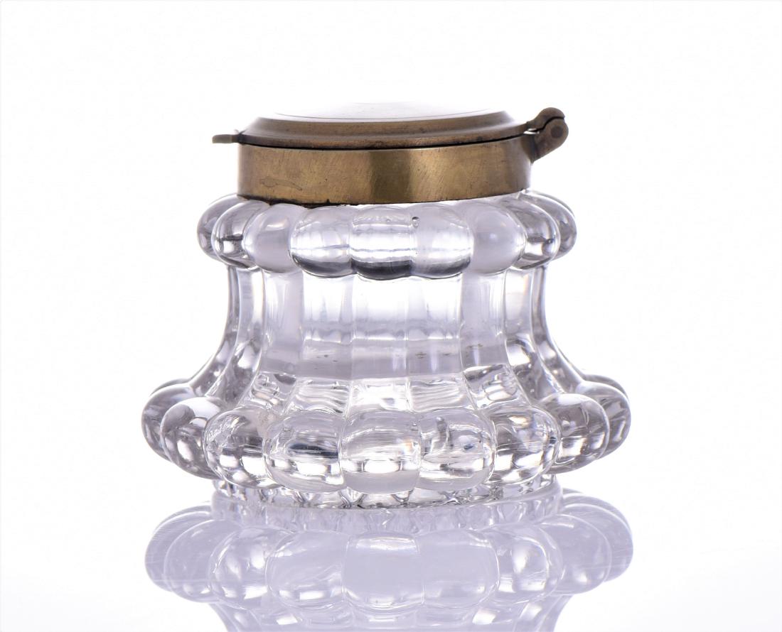 Exquisite Antique Heavy Crystal and Brass Inkwell (1 of 6)