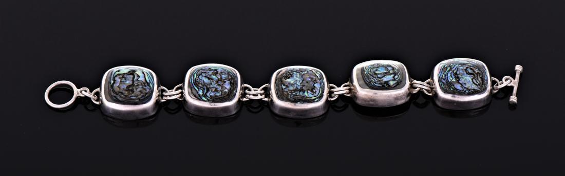 Vintage Heavy Sterling Silver Abalone Bracelet (1 of 4)
