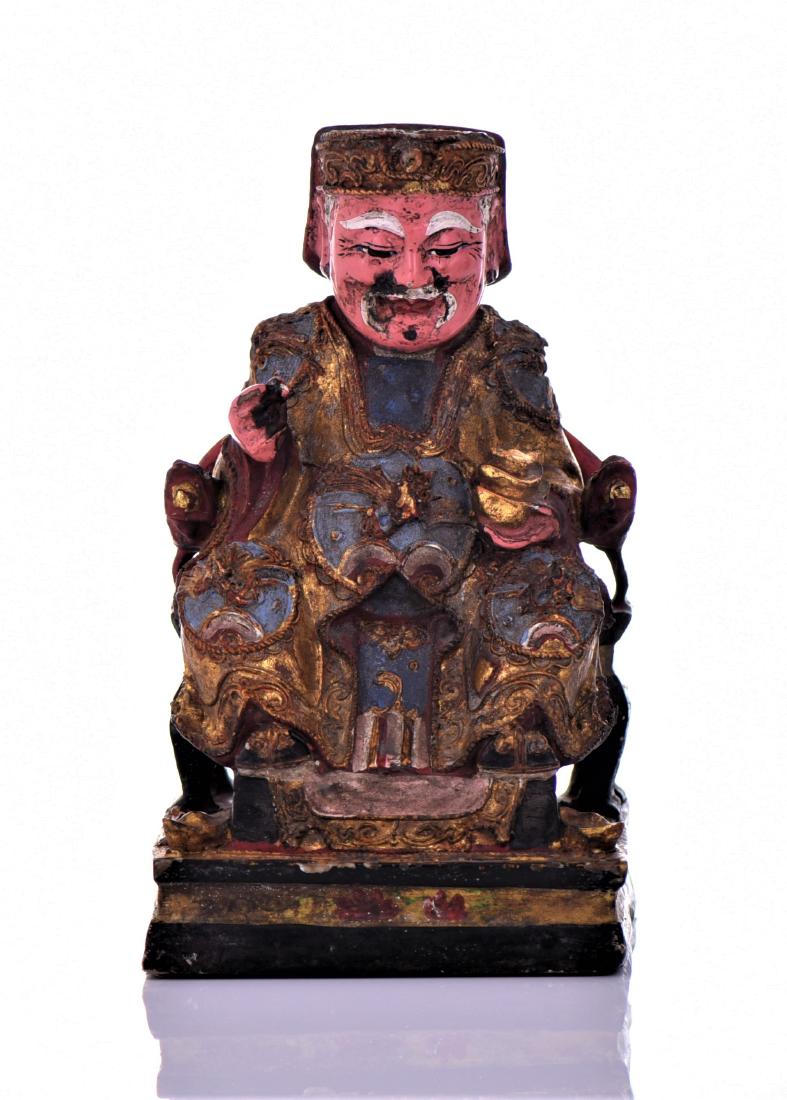 Asian Hand Painted Sculpture Of Emperor Sitting: Asian Hand Painted Sculpture Of Emperor Sitting On A Throne, Unknown Origin. Possibly Chinese Or Mongolian. Estimated more than 50 yrs old. Chinese art is visual art that, whether ancient or modern. E