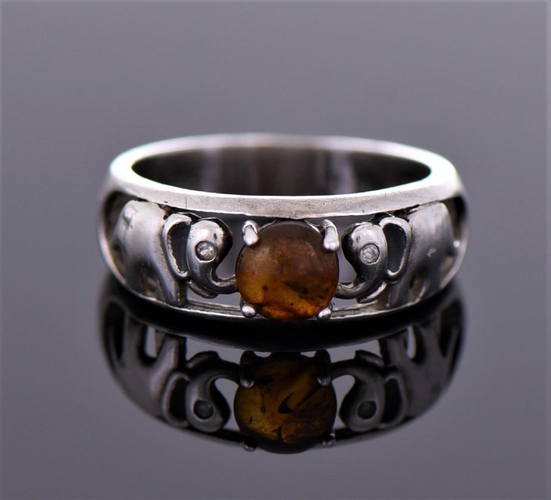 Natural Amber Sterling Silver Ring, Marked NV, 8, (1 of 4)