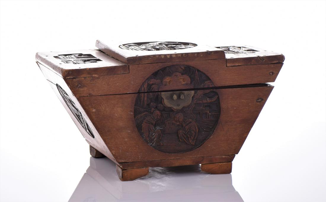 Antique Chinese Wood Carved Tea Caddy. A tea caddy (1 of 8)