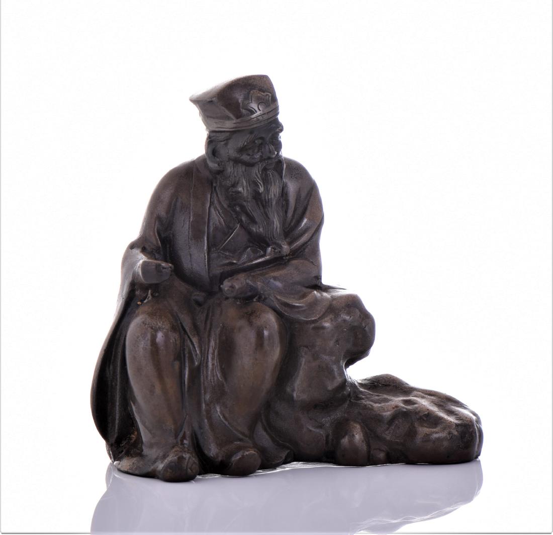 Vintage Chinese Bronze of A Seated Scholar.: Vintage Chinese Bronze of A Seated Scholar. Estimated more than 50 yrs old. Chinese art is visual art that, whether ancient or modern. Early "stone age art" dates back to 10,000 BC, mostly consisting