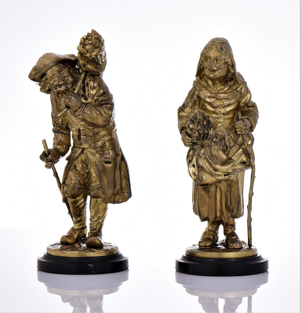 Two Antique Brass Villager Sculptures of A Man And (1 of 5)