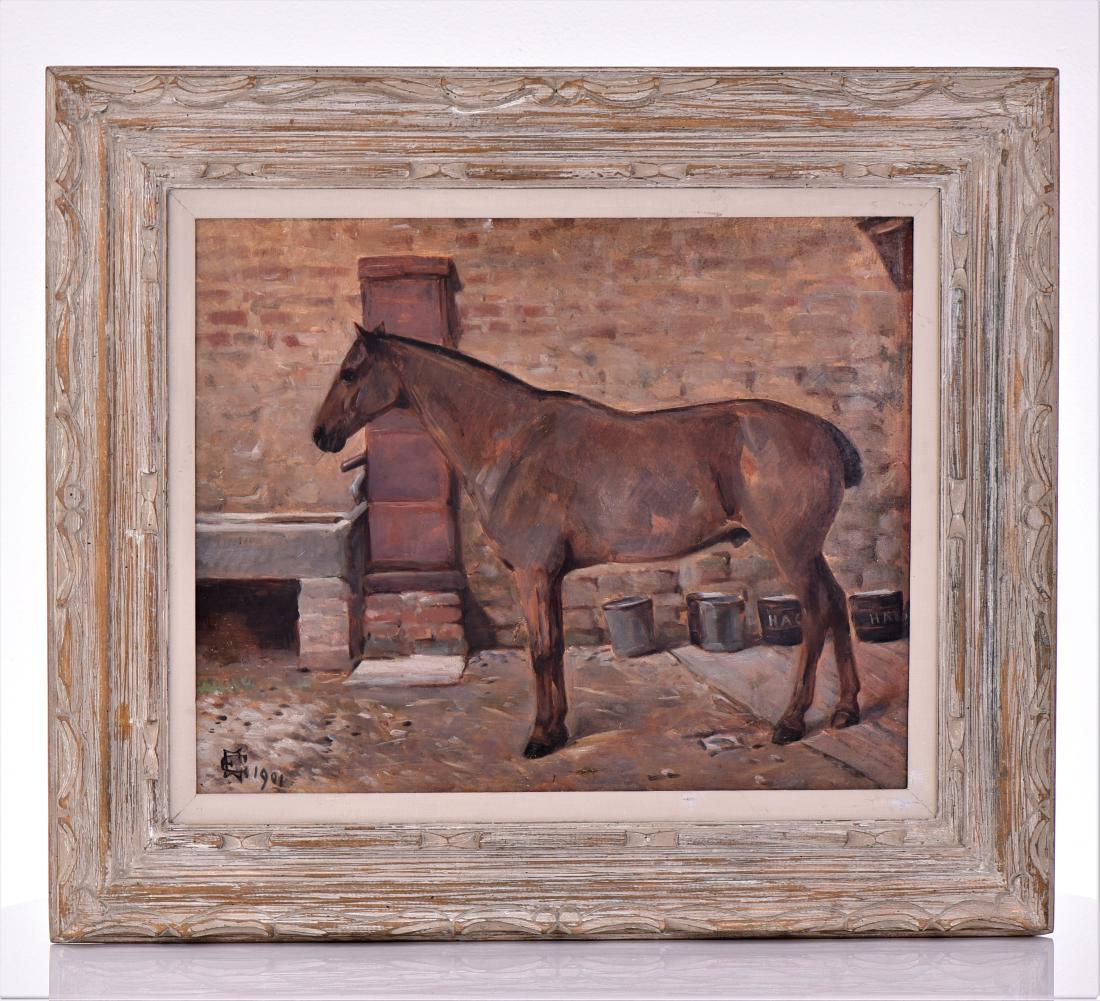 1901 English Painting of A Horse, Oil On Canvas. (1 of 3)