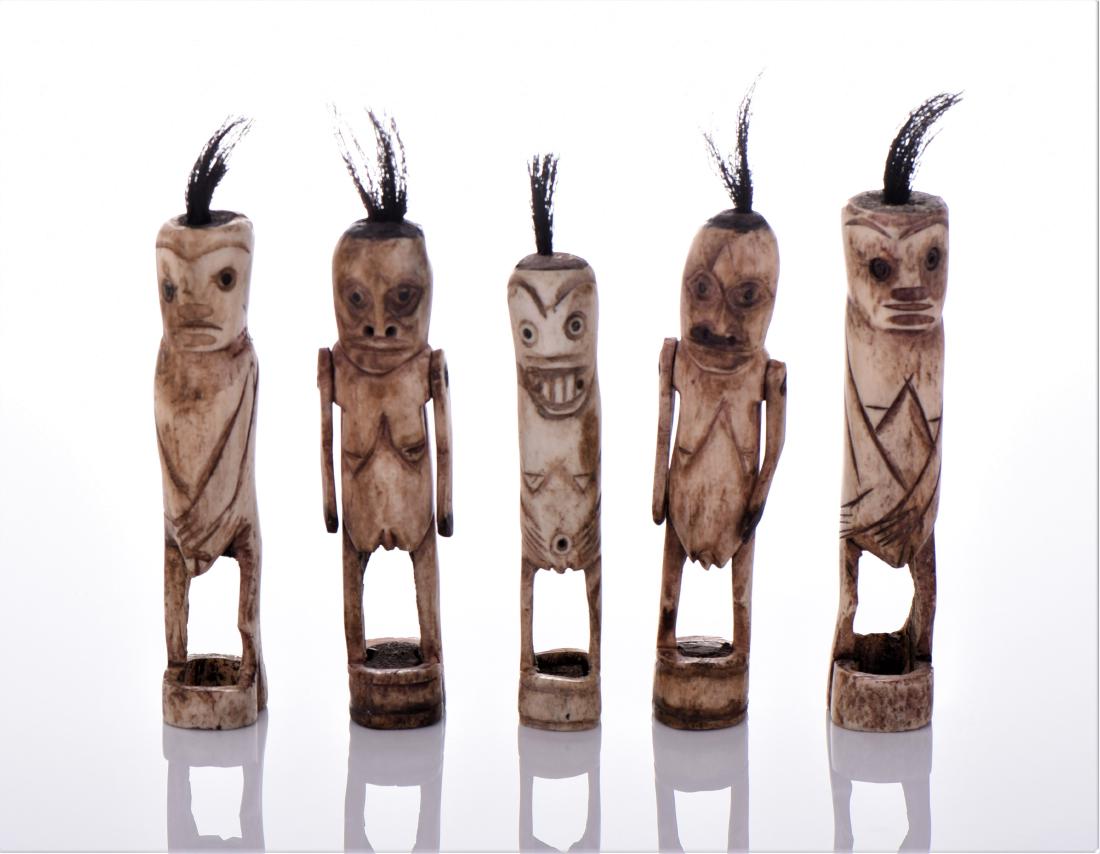 Rare Antique Lombok And Bali Island Bone Ancestor: Rare Antique Lombok And Bali Island Bone Ancestor Fetish Figure Dolls With Hair. Two Have Articulated Arms And Three Are Standard. Estimated more than 100 yrs old. Indonesian art consists of various a