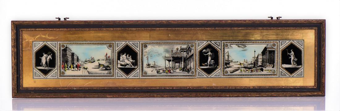 Vintage Italian Art Glass Gold Flake Hand Colored: Vintage Italian Art Glass Gold Flake Hand Colored Painting On The Reverse Side of Glass. The Scenes In This Painting Have Fascinating Details Depicting The Roman Empire. Estimated more than 75 yrs old