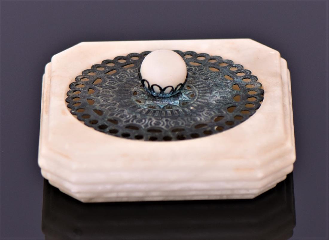 Victorian Alabaster Ashtray With Ornate Bronze Lid (1 of 6)