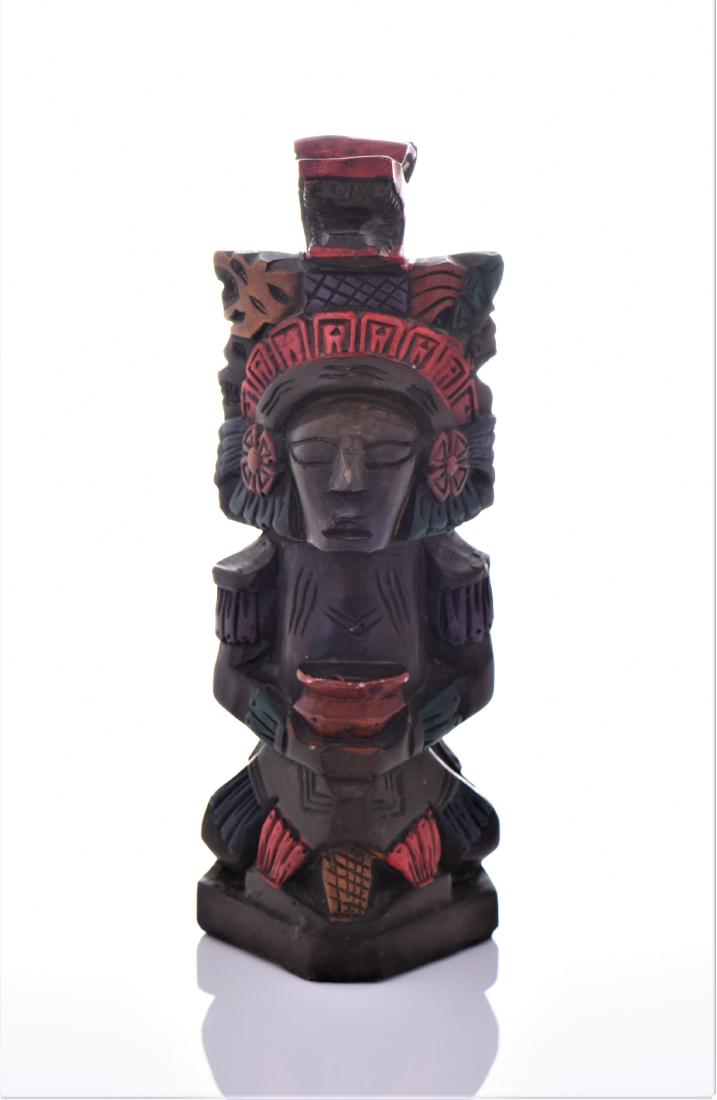 Vintage Mexican Hand Painted Stone Like Material: Vintage Mexican Hand Painted Stone Like Material Sculpture. Estimated less than 50 yrs old. Mexican art consists of various visual arts filled most of the times with intricate patterns. Mesoamerican a