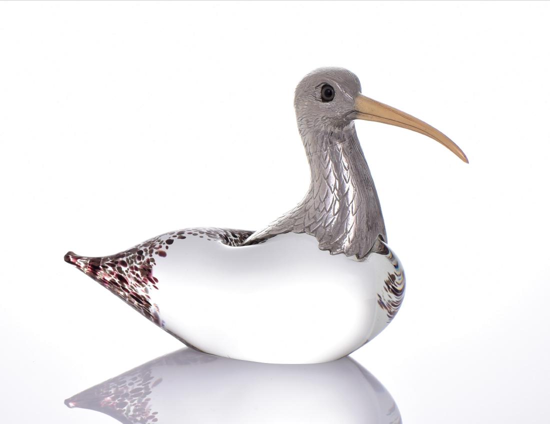 Vintage Murano Blown Glass Long Billed Curlew Bird: Vintage Murano Blown Glass Long Billed Curlew Bird With Metal Head And Glass Eyes And Glass Body. Estimated more than 50 yrs old. Murano glass is glass made on the Venetian island of Murano, which has