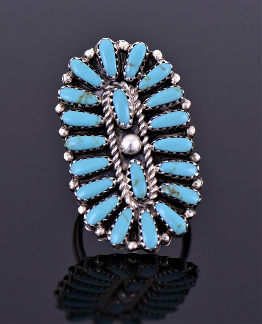 Large Sterling And Turquoise Ring Signed T (1 of 4)