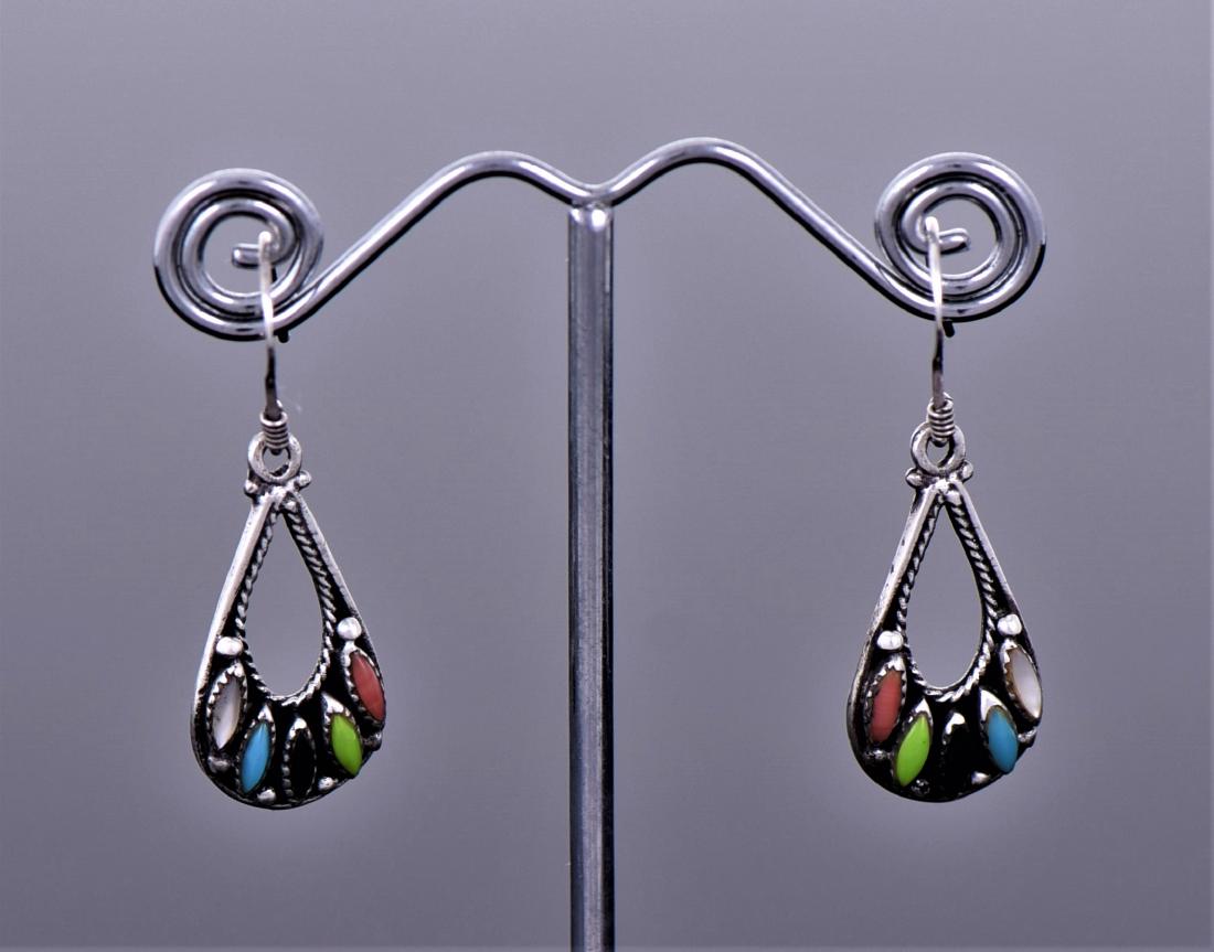 Multi Stone Native American Sterling Silver Earrings (1 of 3)