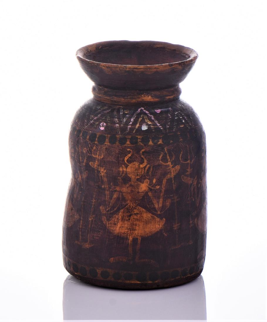 Antique Hollowed Log Bowl With Hand Painted Tribes (1 of 6)