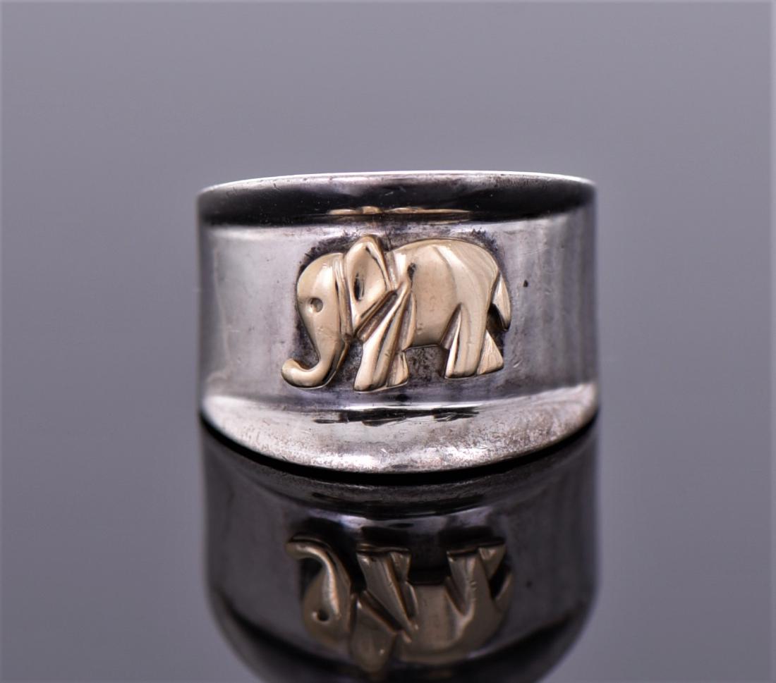 Sterling Silver Ring With 14K Gold Elephant Accent (1 of 3)