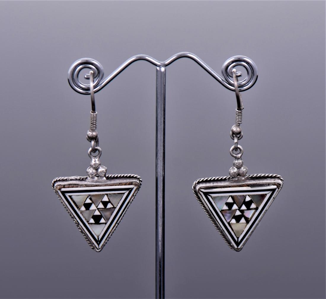 Syrian Inlaid Sterling Silver Earrings.: Syrian Inlaid Sterling Silver Earrings. Estimated less than 50 yrs old. 925 Sterling Silver consisting of 92.5% silver and 7.5% copper. Tested Positive using Nitric Acid Chemical Scratch Test, Cloth R