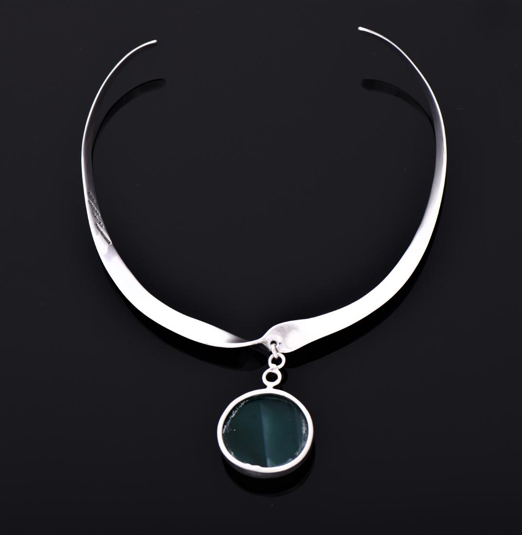 Vintage Sterling Silver Green Agate Pendant Twist (1 of 3)