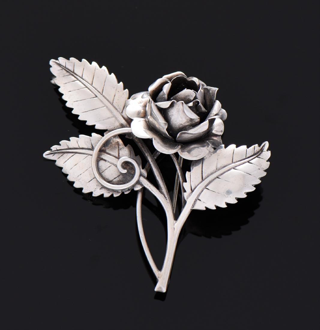 Antique Sterling Silver Rose Brooch. (1 of 3)