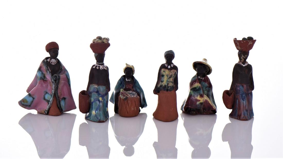 Six Vintage South African Hand Painted Glazed Clay (1 of 4)