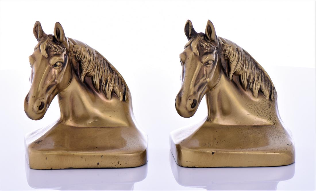 Two Vintage Heavy Brass Horse Head Bookends (1 of 5)