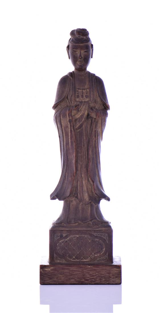 Chinese Robed Woman Figure Carved (1 of 5)
