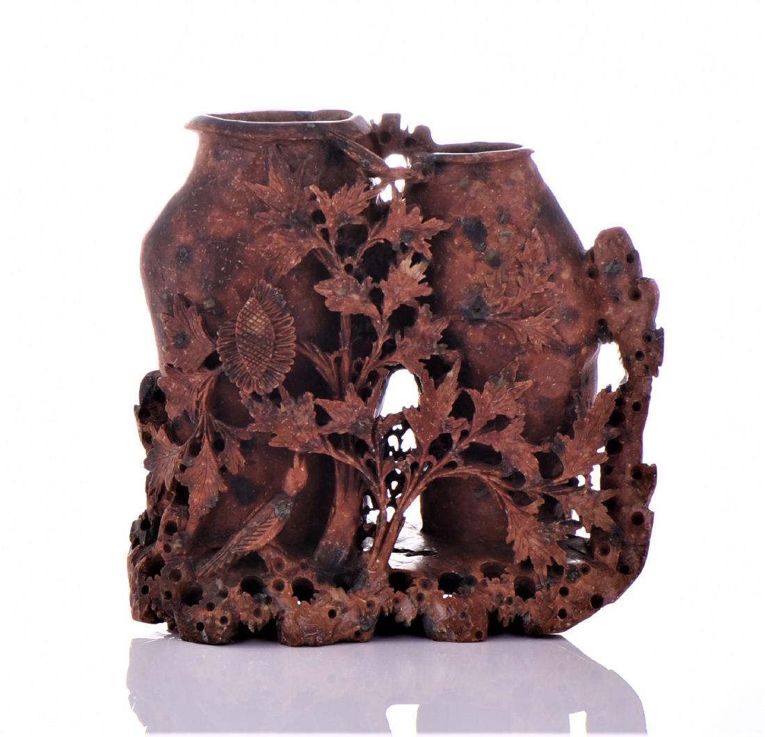 Chinese Carved Soapstone Double Flower (1 of 8)