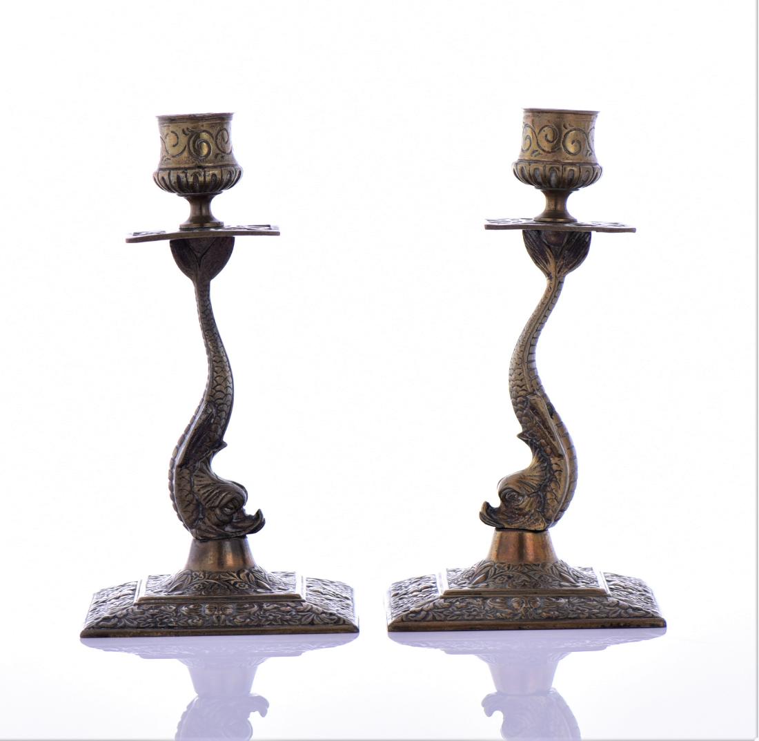 Antique Pair Of Solid Brass Fish Candle (1 of 5)