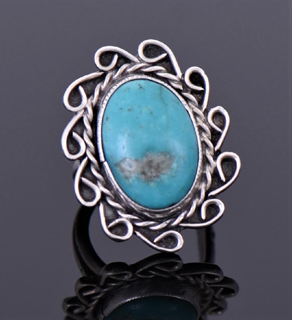 Navajo Native American South West Blue Ring: Navajo Native American South West Blue Turquoise Sterling Silver Shadow Box Ring. Ring Size Shown On Last Photo. Silver Tested. Estimated more than 50 yrs old. The Navajos are a Native American people