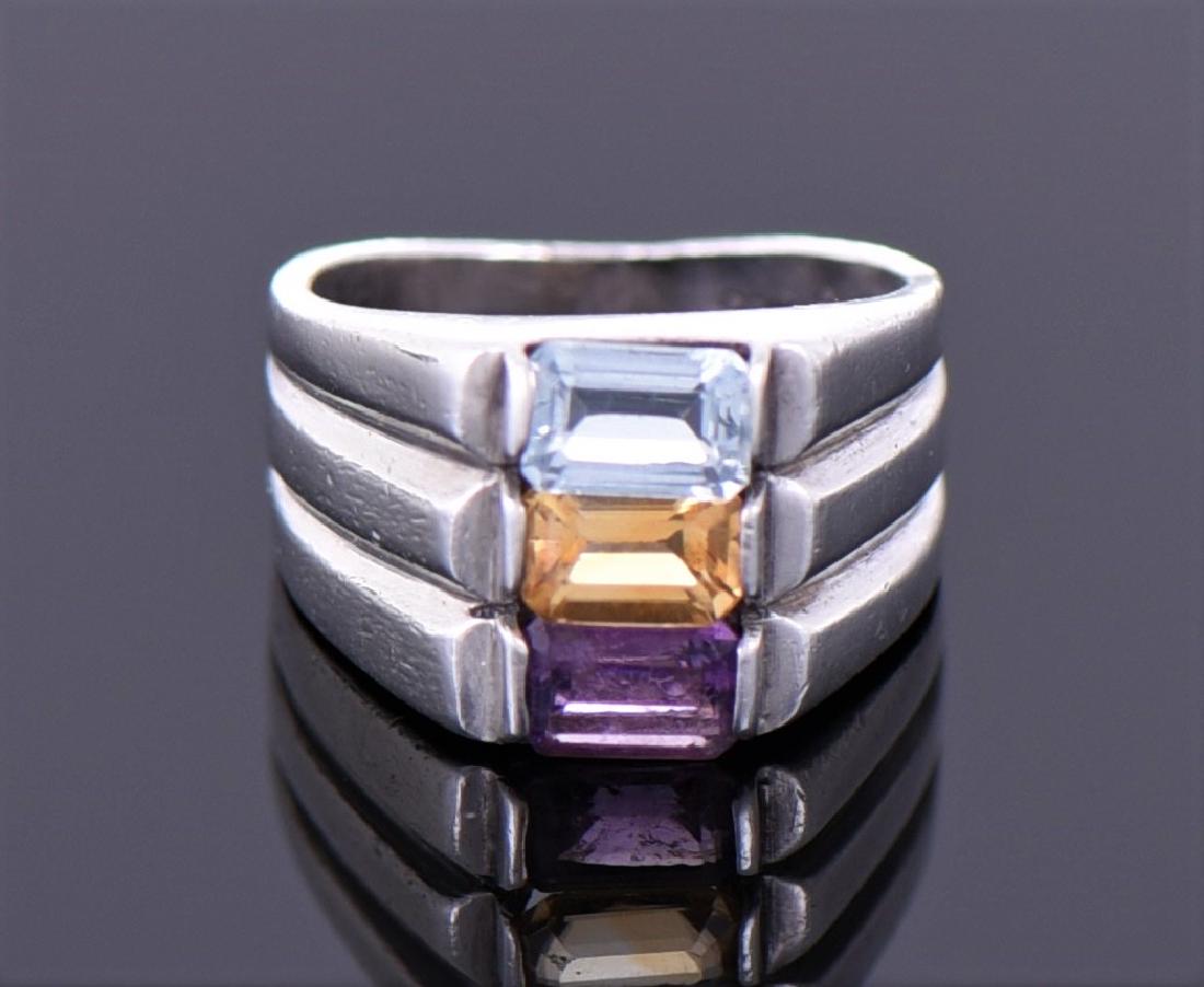 Triple Multi Stone Baguette Sterling Silver (1 of 3)