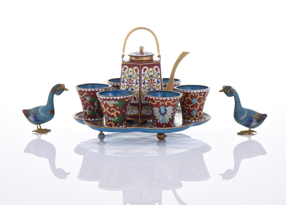 Cloisonne Tea Set With Two Cloisonne Ducks (1 of 7)