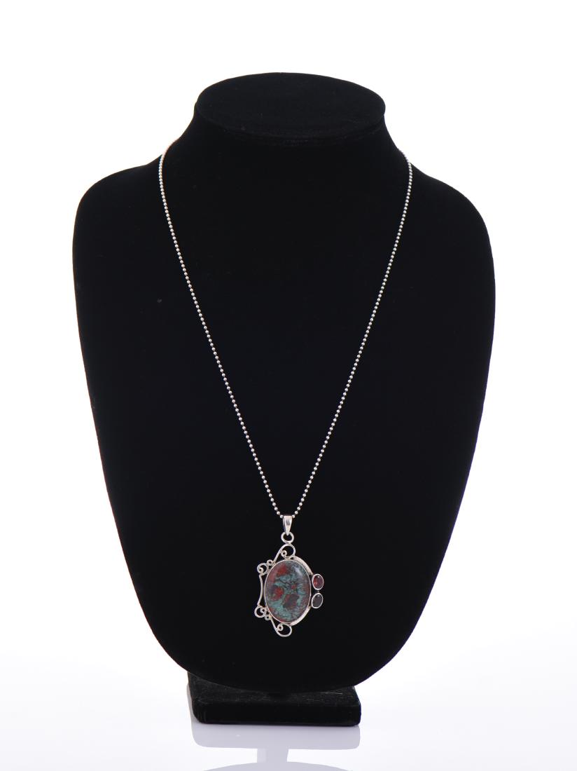 Sterling Silver Natural Bloodstone Garnet Pendant (1 of 4)