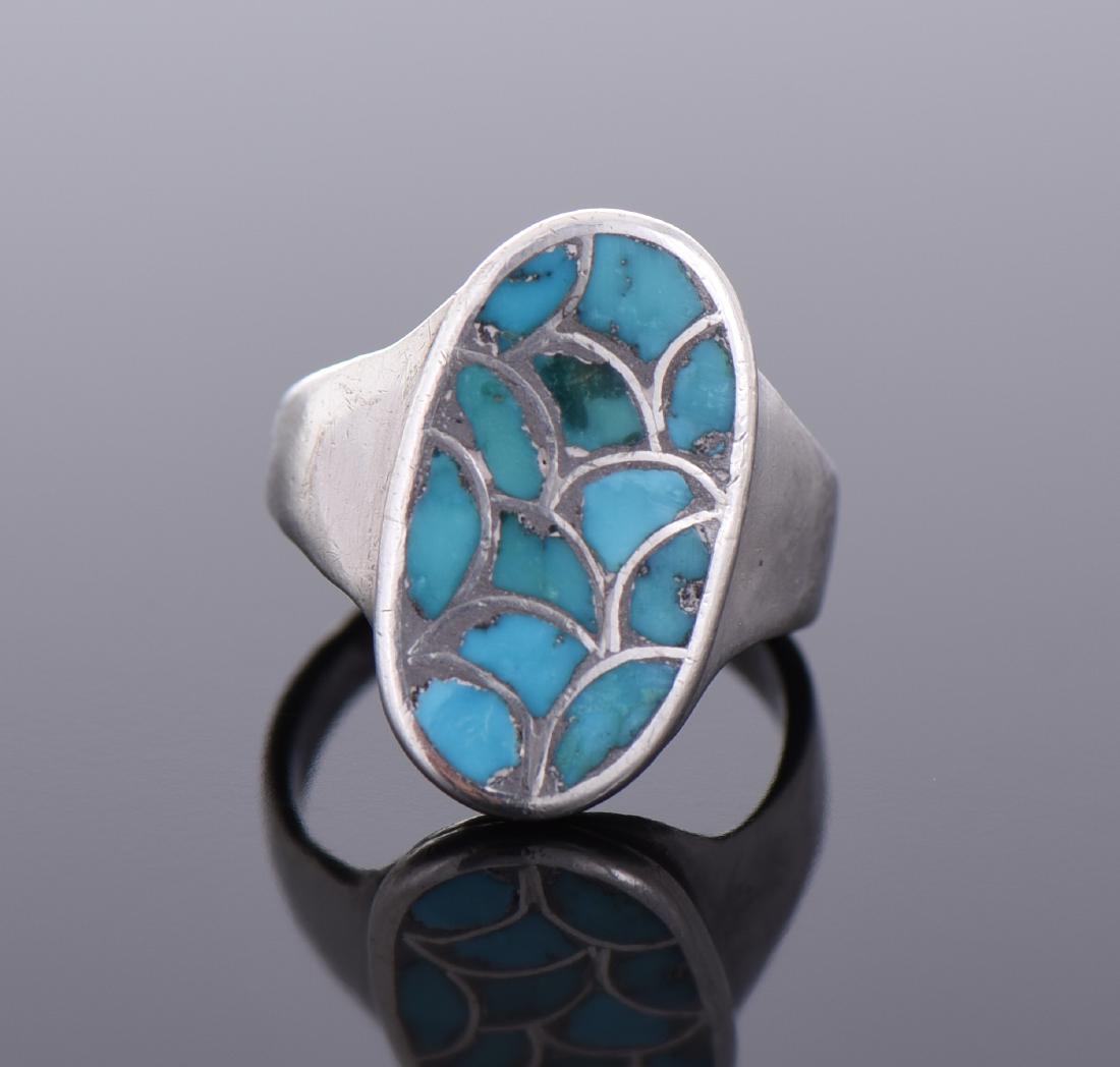 South West Blue Turquoise Inlay Sterling Ring (1 of 5)