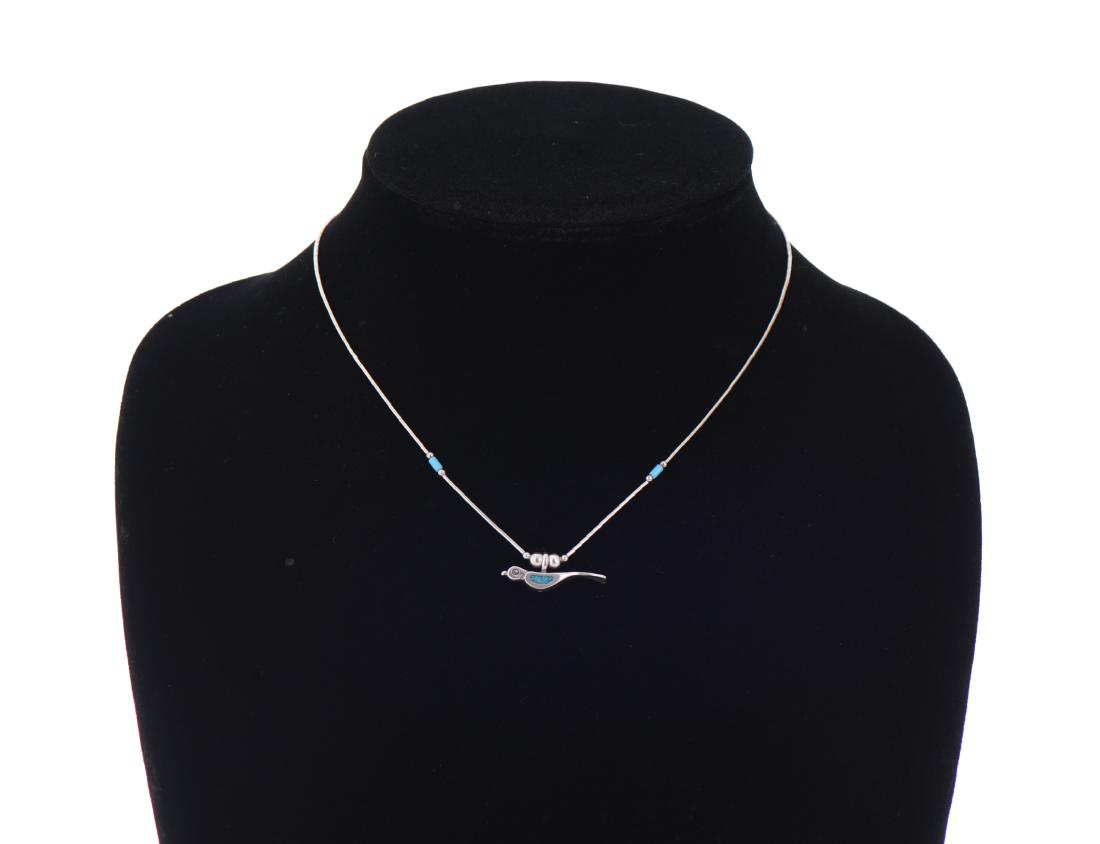 Sterling Silver Bird Turquoise Pendant: Sterling Silver Bird Turquoise Pendant On Sterling Silver Tube Beads Necklace Estimated more than 50 yrs old. Native Americans also known as American Indians or just simply Indians are considered to b