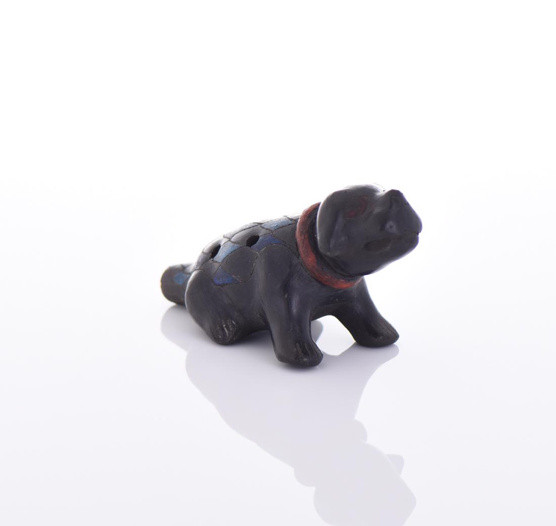 Clay Whistle Of Black on Black Pottery: Clay Whistle Of Black on Black Pottery Dog Wearing An Argyle Vest. Estimated more than 50 yrs old. Native Americans also known as American Indians or just simply Indians are considered to be people wh