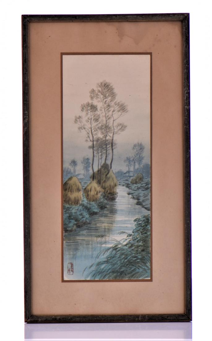 Antique Original Chinese Watercolor: Antique Original Chinese Watercolor Of A River Scene. Chop mark lower right corner. Estimated more than 75 yrs old. Chinese art is visual art that, whether ancient or modern. Early "stone age art" dat