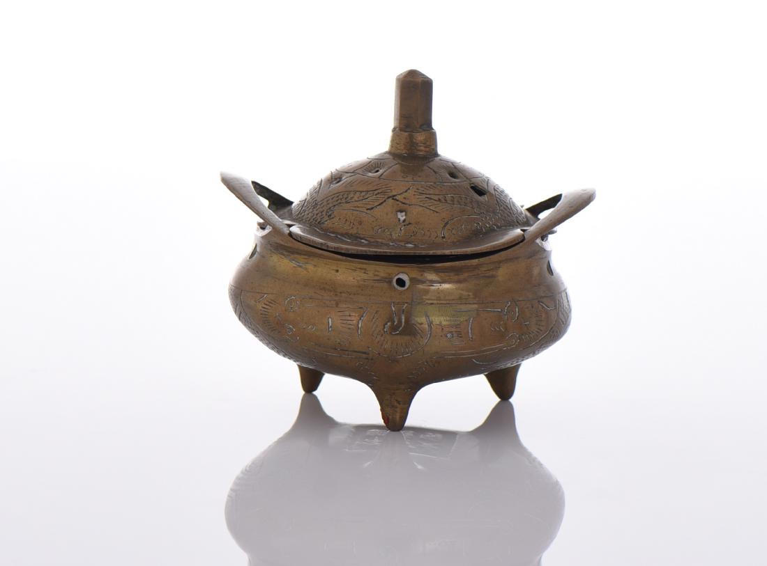 Mid Century Inscribed Bronze Censer Bowl: Mid Century Inscribed Bronze Censer Bowl. Estimated more than 75 yrs old. Chinese art is visual art that, whether ancient or modern. Early "stone age art" dates back to 10,000 BC, mostly consisting of