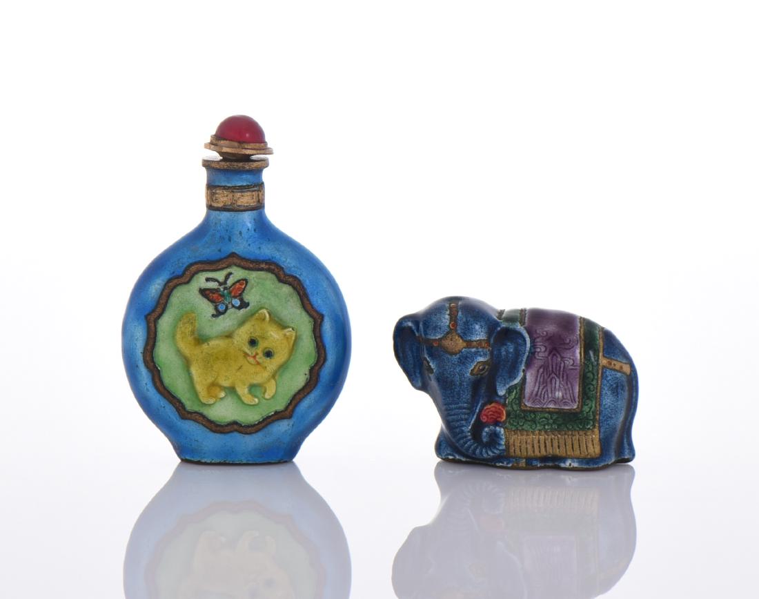 Two Enameled Brass In Form Of A Kitten Snuff (1 of 4)